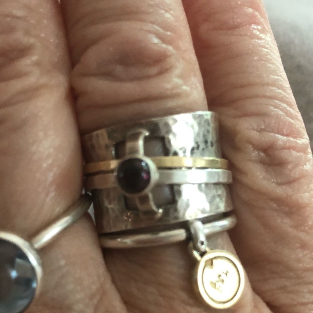 Silver spinner ring , hammer silver metal
